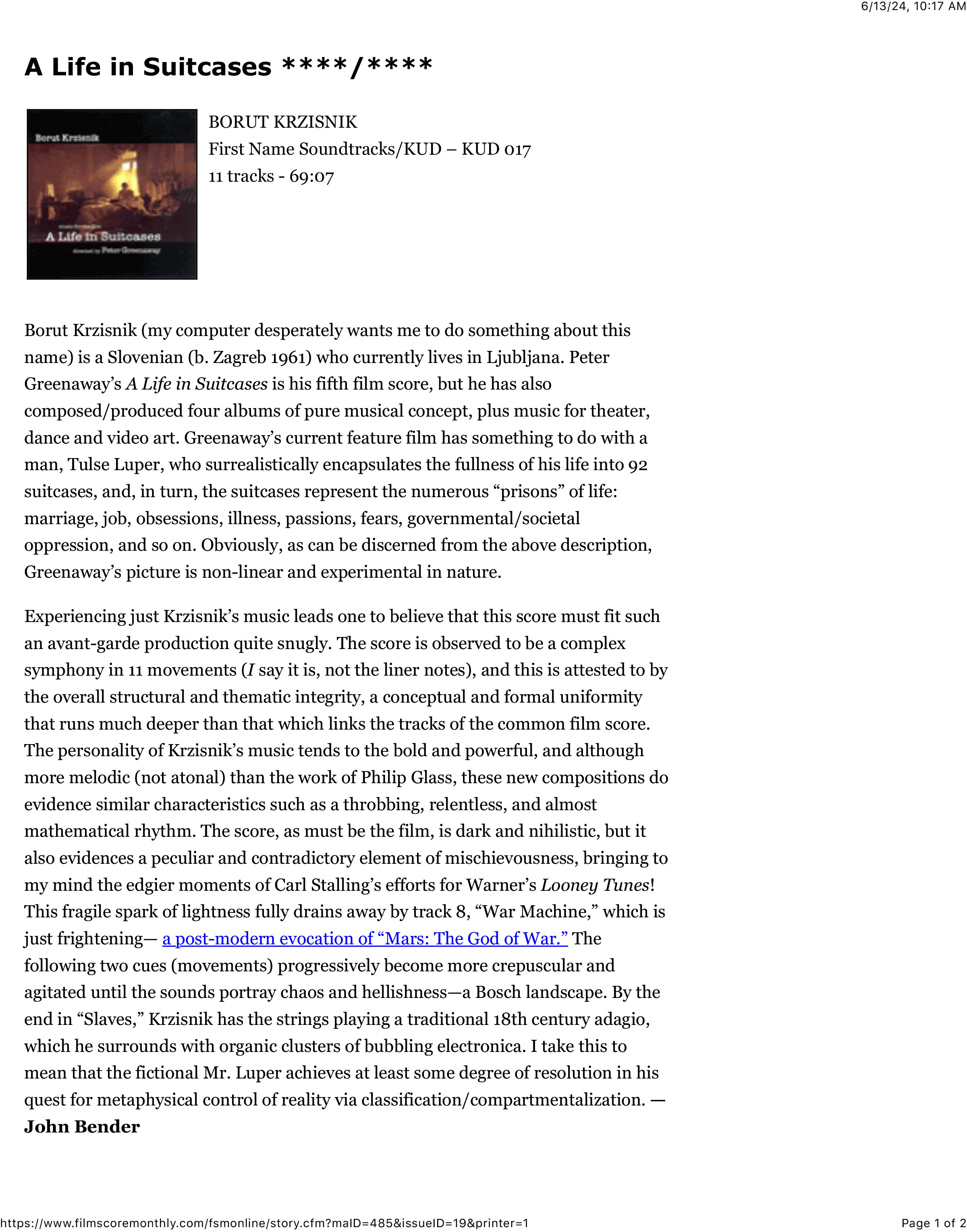 A Life in Suitcases - review1 FSM 2006