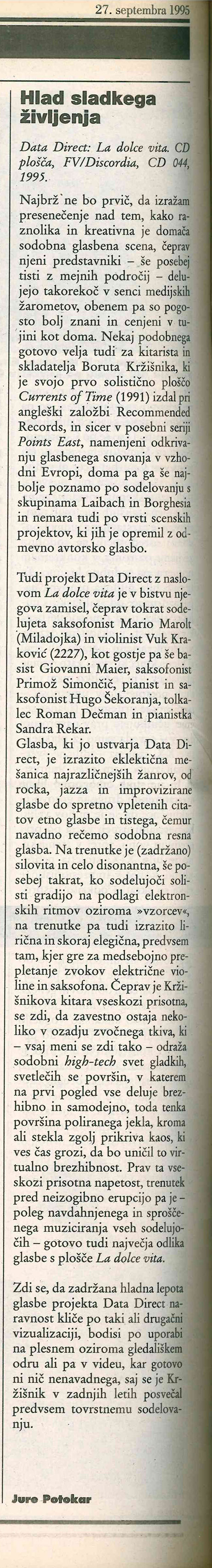 La Dolce Vita - review Delo ed Razgledi 1995