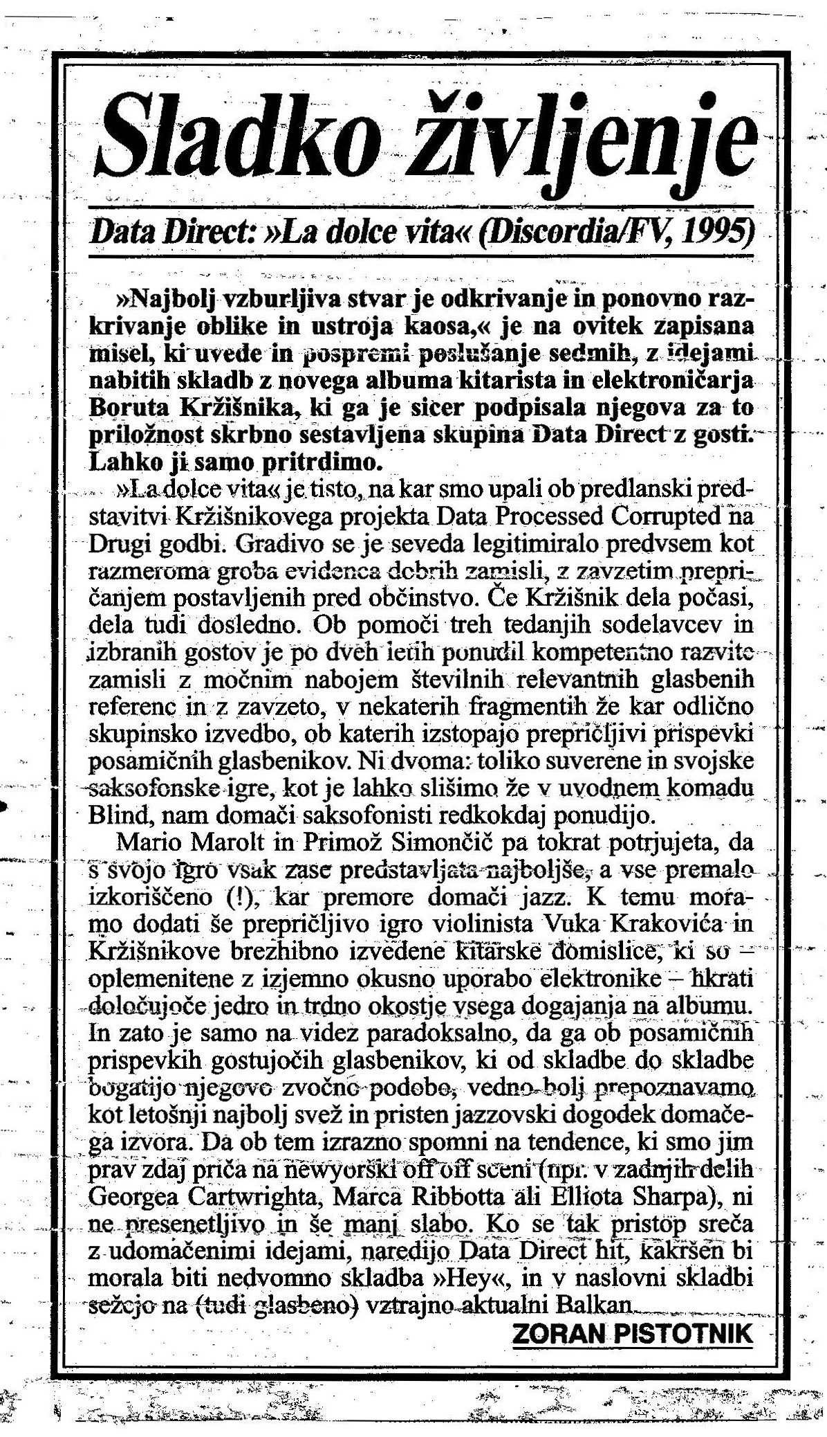 La Dolce Vita - review Dnevnik 1995