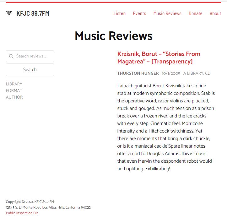 KFJC - review Stories from Magatrea 1997